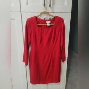 Decade Designed, Long Sleeve Red Dress with Square Neckline, size 8P